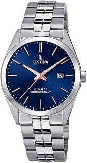 Festina Montre Homme Analogique en Acier Inoxydable 316L Argenté - Mouvement Quartz - Calendrier - Verre Minéral Haute Résistance - Étanche 10 ATM F20437