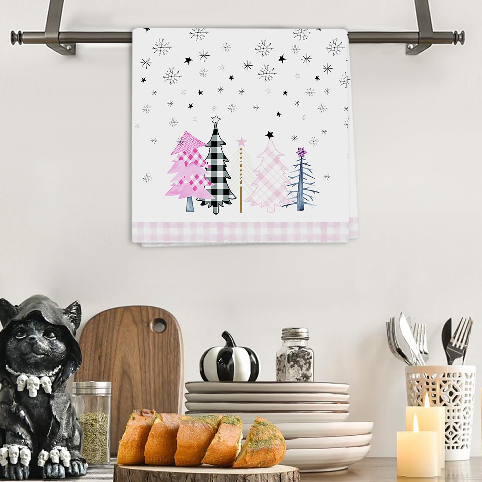 Merry Christmas Buffalo Plaid Hand Towel Red and Black Checkered Holiday Kitchen