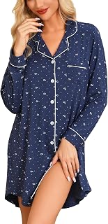 Anjue Long Sleeve Button Down Pajama Nightgowns for Women