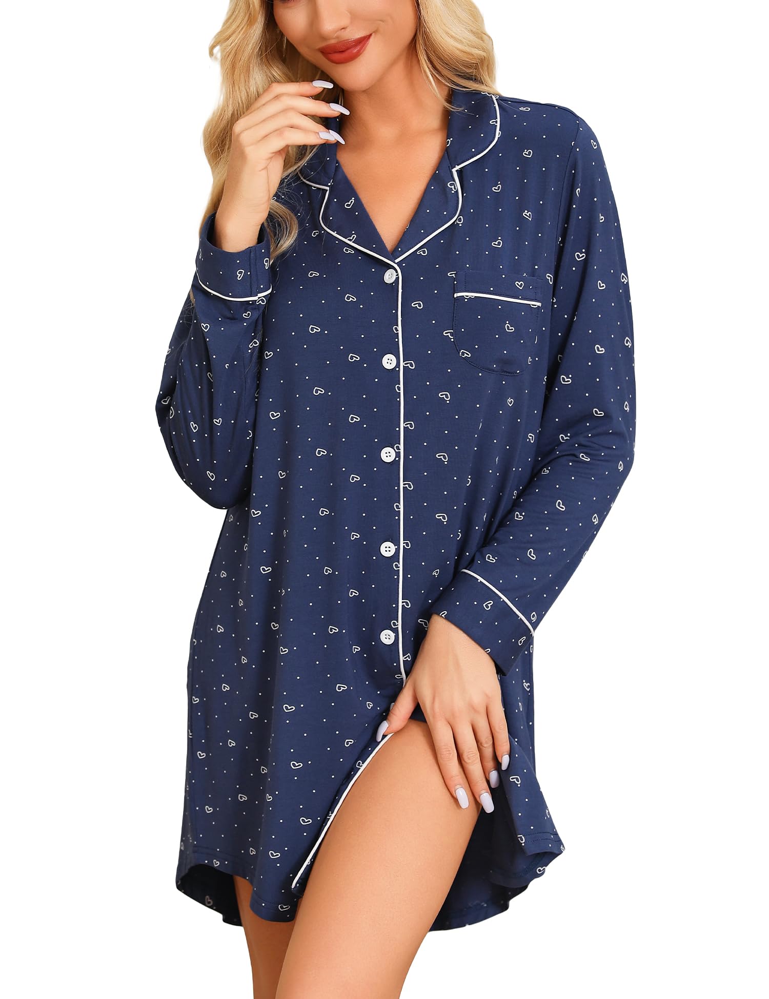 Anjue Long Sleeve Button Down Pajama Nightgowns for Women