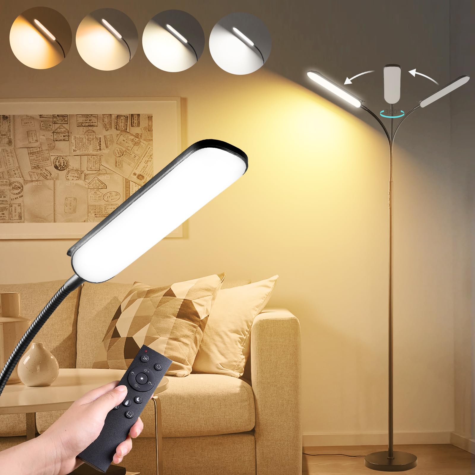 marctronic Floor Lamp, 18W 1800LM Super Bright LED Floor Lamp with Remote & Work