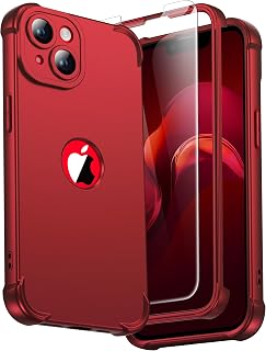 ORETECH 3 in 1 for iPhone 14 Case with 2X 9H Screen Protector, Red | Full Body Shockproof Design Smooth Texture,15FT Military Grade, Camera Lens Shield, with Armor Front Frame Protection