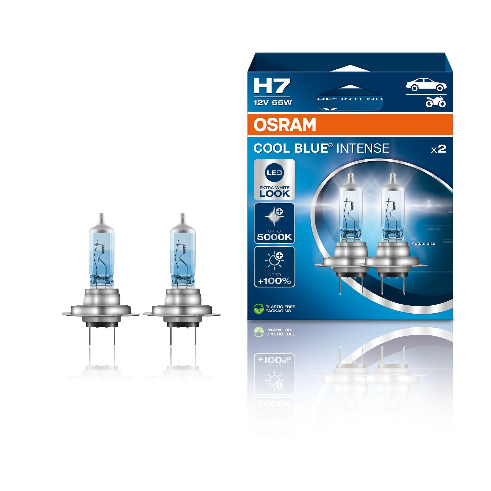 OSRAM COOL BLUE® INTENSE H7, +100% more brightness, up to 5,000K, halogen headli