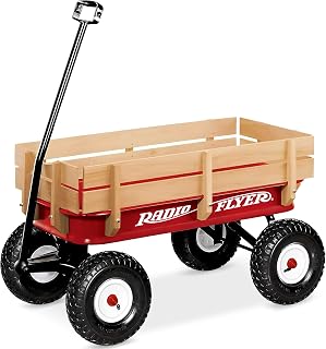 Radio Flyer Classic Steel & Wood Wagon, For Kids 1.5+, Wagon for Kids | All-Steel Body with Wood Sides, 10” All-Terrain Rubber Tires, Extra-Long Handle Folds Under, Controlled Turning Radius