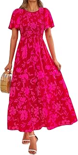 PRETTYGARDEN Women's Smocked Top Spring Dresses for Women 2024 Short Sleeve Floral Maxi Dress for Women Modern