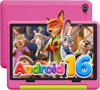 Laptok Android 16 Kids Tablet 10 Inch, Tablet for Kids with 64GB+1TB Expand, GMS Certified, 6000mAh, Face ID & Fast Charging, 5MP+8MP, WiFi 6, BT 5.4, Widevine L1, Tablet with Protective Case, Pink