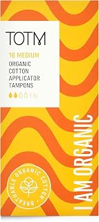 TOTM Organic Tampons with Biodegradable Cardboard Applicator | Medium Pack of 16 | Made from Cotton | Soft & Sustainable Natural Tampons for Leak-Free Comfort