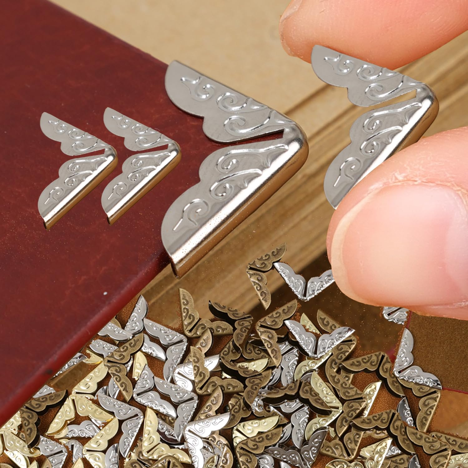 50 Pieces Metal Book Corner Protectors Vintage Scrapbook Photo Notebook Menus Fo