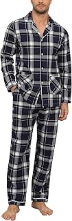 MoFiz Men's Pyjamas Long Cotton Winter Pyjamas with Buttons Long Sleeves Pajamas Two-Piece Pyjamas Shirt and Trousers with Pockets Soft and Comfortable