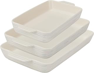 Pyrex 3-Piece Ceramic Bakeware Set, Nonstick Casserole Dish with Handles | Lead and cadmium free, preheated oven safe, casserole & lasagna dish, nonstick
