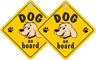 Tek Automotive Dog on Board Car Sign | Twin Pack | 5.5" x 5.5" Suction Cup | Highly Visible Yellow Dog Sticker
