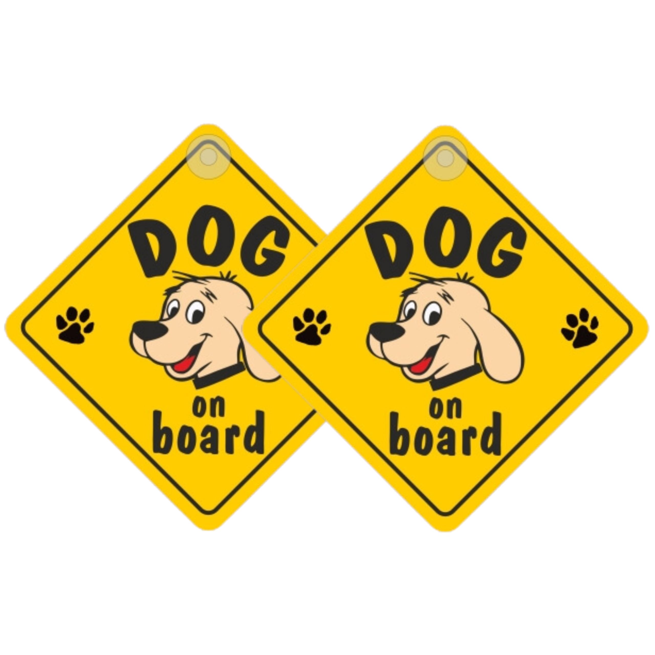 Tek Automotive Dog on Board Car Sign | Twin Pack | 5.5" x 5.5" Suction Cup | Hig