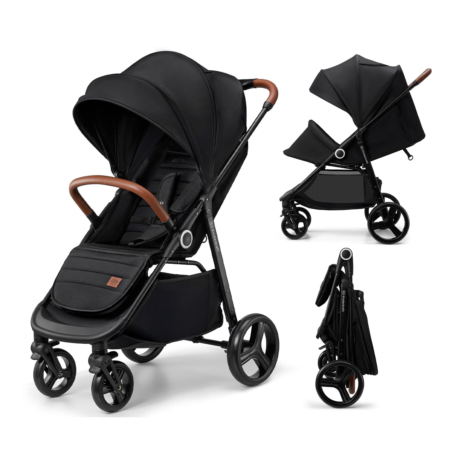 Kinderkraft Grande Plus Buggy, Black | From Birth to 22 kg, One-Hand Folding, Re