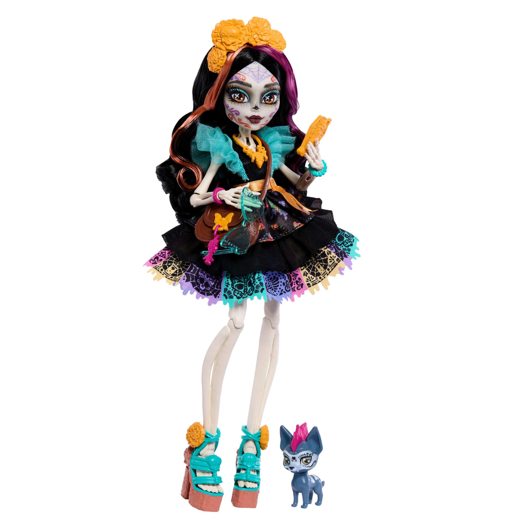 Monster High Skelita Calaveras Fashion Doll with Pet and 7 Accessories | Skeleto