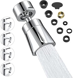 Hibbent 4 Spray Modes Kitchen Tap Sprayer Head, Chrome | 360° Rotation and 70° Adjustable Tap Aerator, Solid Brass Rotating Ball, ABS Shell, 22 Female Thread with 6 Adapter