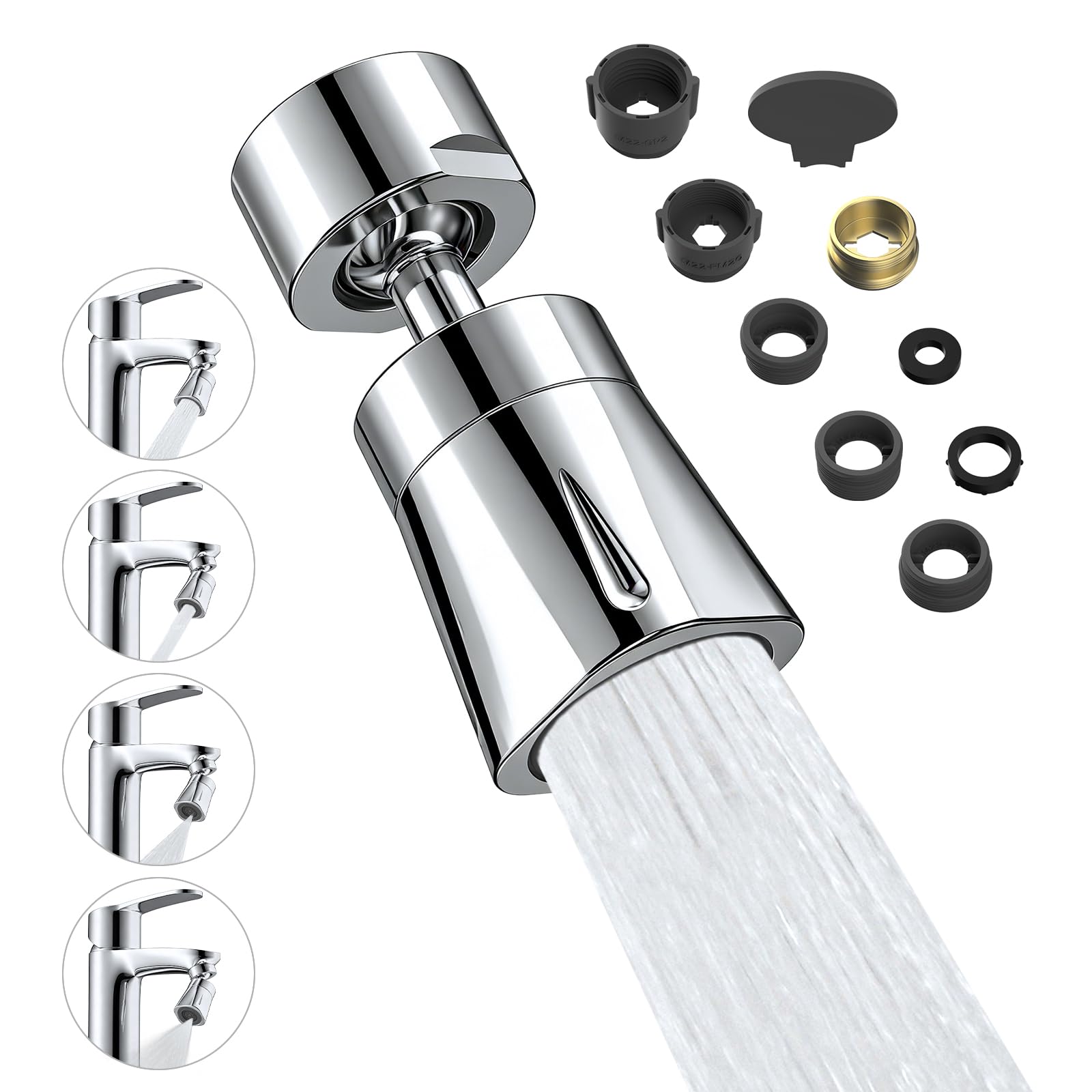 Hibbent 4 Spray Modes Kitchen Tap Sprayer Head, Chrome | 360° Rotation and 70° A