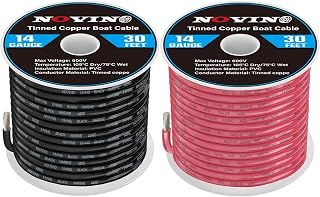 14 Gauge Marine Wire 14 AWG Marine Grade Wire,14 Gauge 30FT Red &30FT Black | Waterproof Oxygen-Free Tinned Copper Corrosion Resistant Flexible Electrical Cable for Boat/Automotive/RV/Solar/Camper