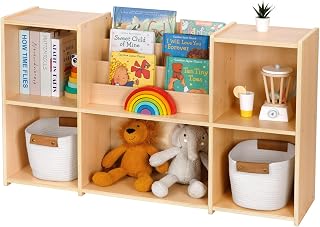 OOOK Montessori Bookshelf and Toy Storage Organizer with Book Rack | FSC Plywood, 5-Compartment Toy Storage Cabinet for Kids Classroom Organizer, Playroom, Daycare, Nursery, 45.6"W×11.8"D×27.5"H