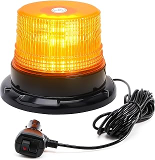 PKINGLAKE Amber Rooftop Beacon Strobe Lights w/Magnetic Base, 1-Pcs | DC 12-24V, Waterproof, Emergency Safety Mini Flashing Light Bar for Trucks Vehicles Car Forklift Tractor Golf Carts