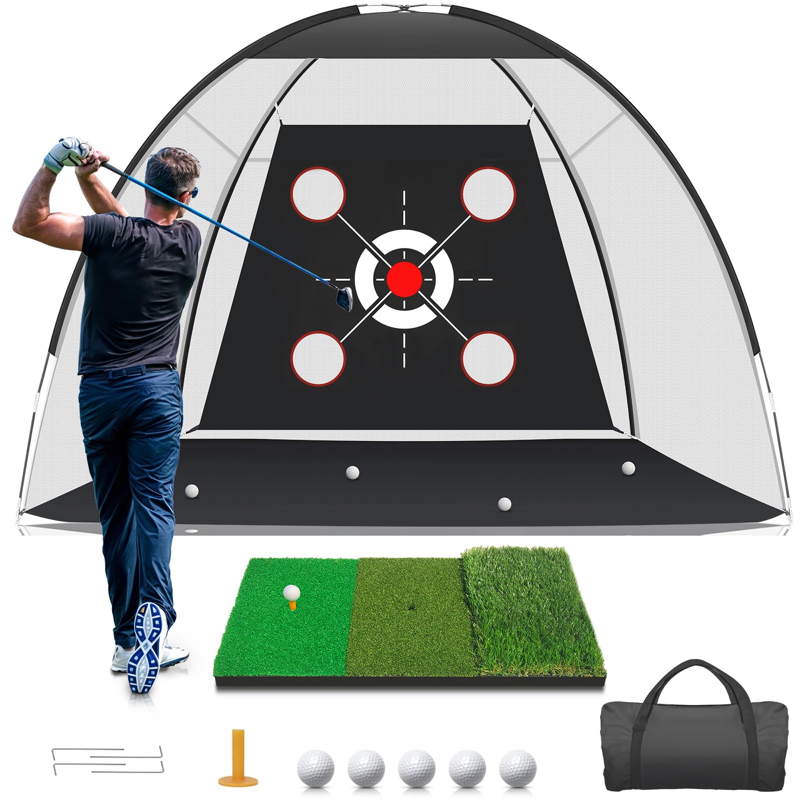 KLAODOT Golf Net with Practice Mat,Golf Hitting Aid Nets 10x7FT for Backyard Dri