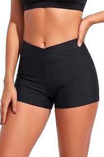 Yonique Women's Womens V Cross Swim Shorts Tummy Control Bottoms (Available in Plus) Board Shorts (Pack of 1)