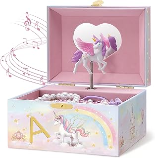 Lolalet Unicorn Musical Jewelry Box Gift for Girls Kids(Box Only) -Letter A | Personalized Initial Box with Spinning Doll Room Decor, Christmas Birthday Gifts for Little Girl Toddler Ages 3-9 Years Old