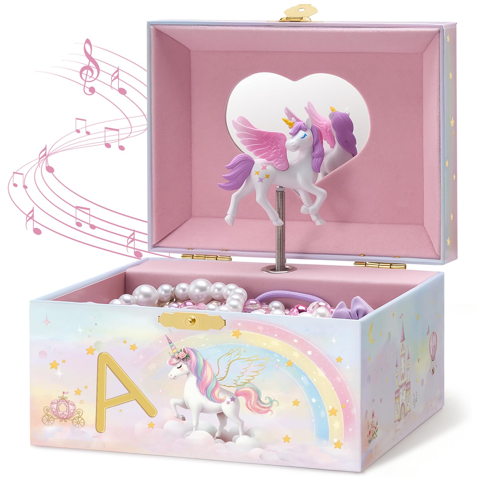Lolalet Unicorn Musical Jewelry Box Gift for Girls Kids(Box Only) -Letter A | Pe