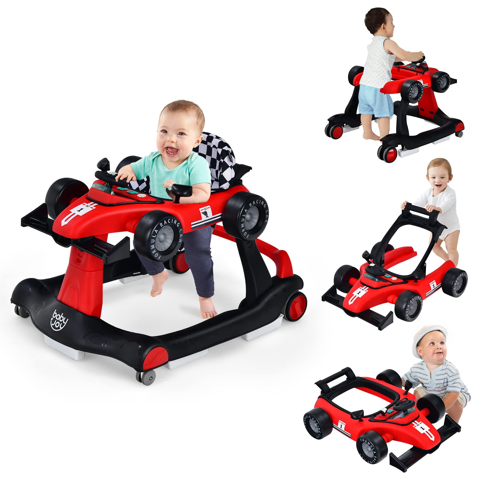 BABY JOY 4-in-1 Baby Walker, Foldable Activity Walker with Adjustable Height & S