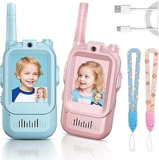 Kids Video Walkie Talkies, 2 Pack Long Range Toy Walkie-Talkie for Kids | Rechargeable, Outdoor Games Toys for Boys Girls Age 3-12, Indoor, Camping, Hiking, Travel, Christmas Birthday Gift(Blue/Pink)