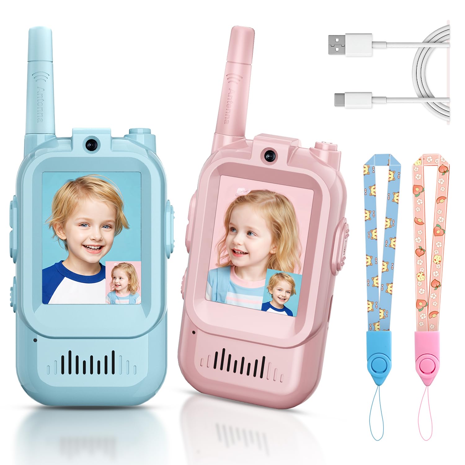Kids Video Walkie Talkies, 2 Pack Long Range Toy Walkie-Talkie for Kids | Rechar