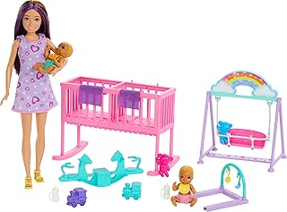 Barbie Skipper Doll & Nursery Playset with Accessories | with Accessories, Includes Twin Baby Dolls, Crib, Swing, See-Saw & More​​​