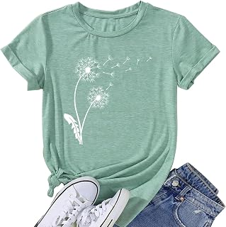 Womens Dandelion T Shirts Sunflower Graphic Short Sleeve Casual Tops