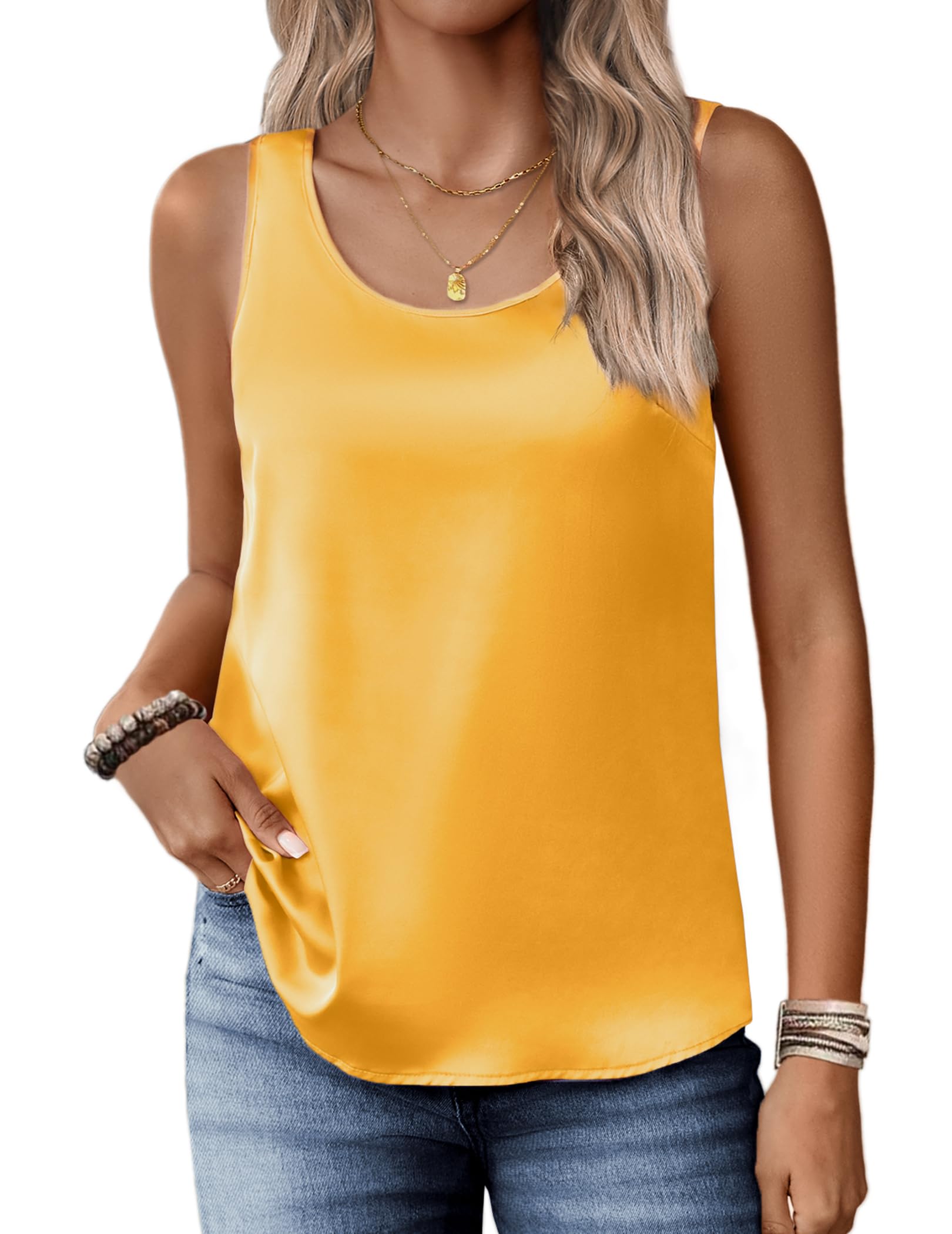 Zeagoo Women's Silk Satin Tank Tops Scoop Neck Sleeveless Basic Blouse Summer 20