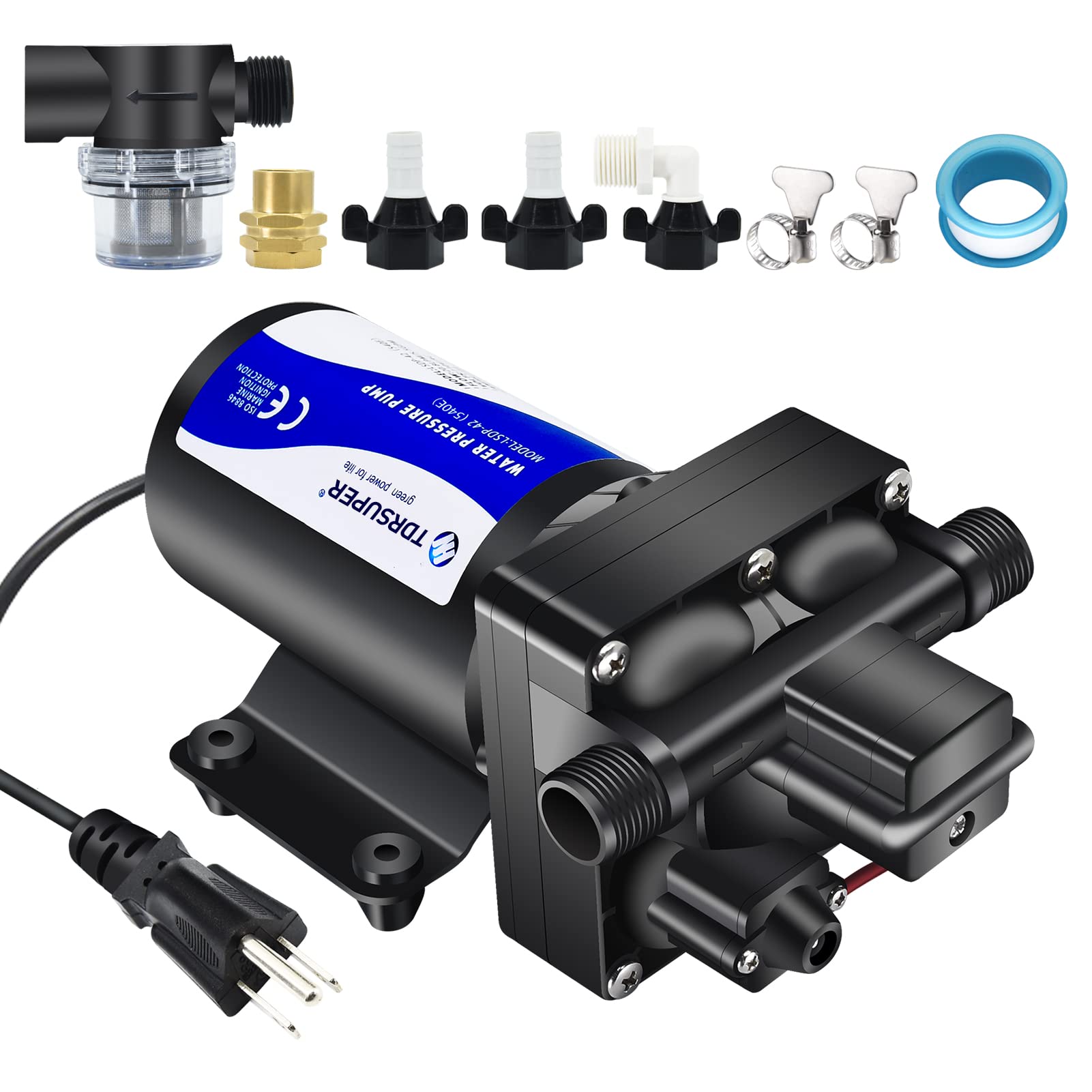 Tdrsuper Water Pressure Booster Pump, 110V AC Water Diaphragm Pump, 5.5GPM 75PSI