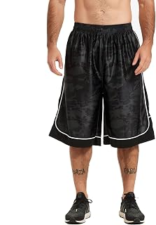 HQUEC Men's 12" Long Basketball Athletic Shorts Below Knee Loose-Fit