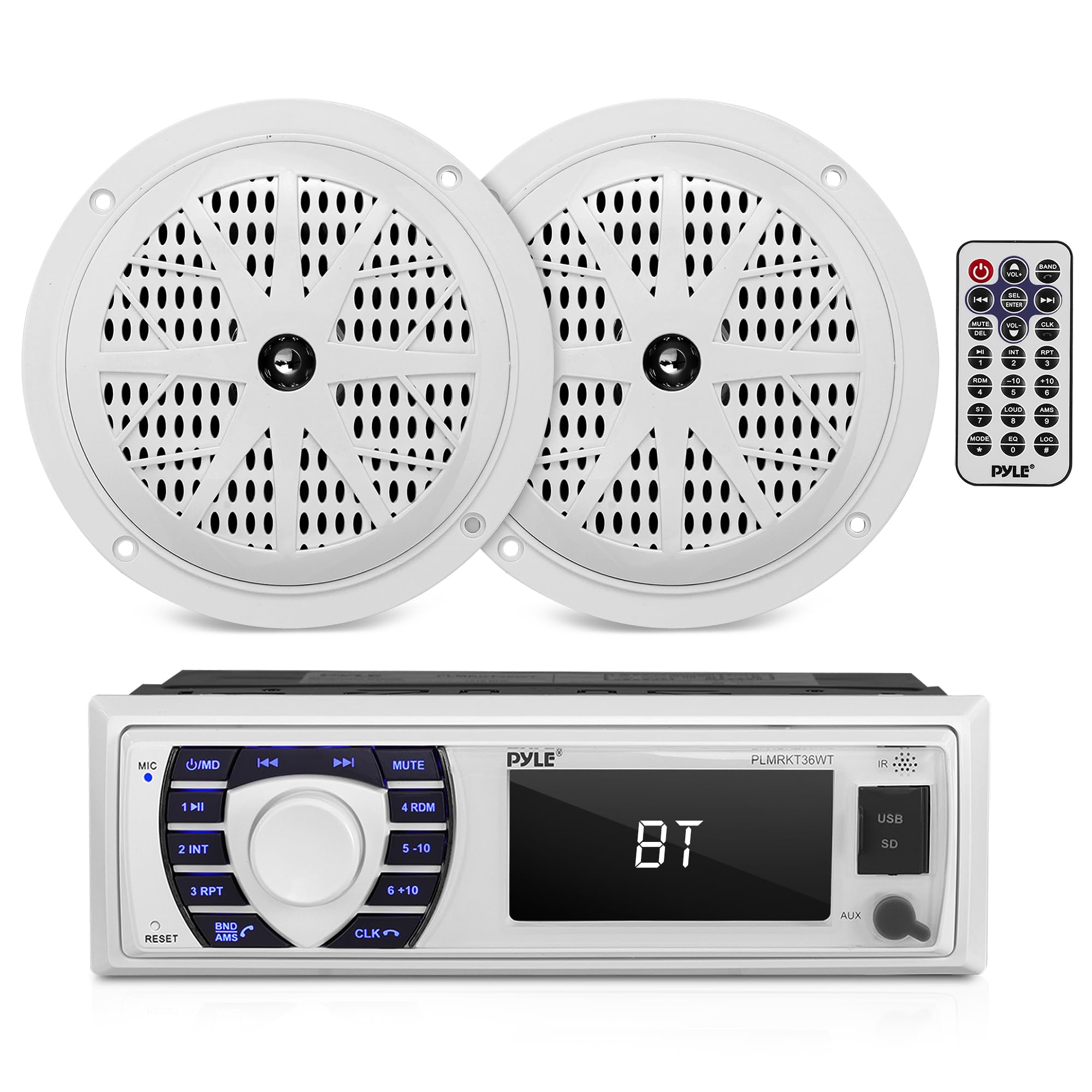 Pyle Marine Receiver & Speaker Kit - In-Dash LCD Digital Stereo Built-in Bluetoo