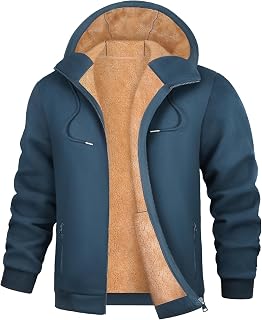 Xnova Men's Hooded Sweatshirt with Zip Winter Fleece Sweatshirt Warm Thick Sherpa Long Sleeve Tracksuit Vest Man Hoodie