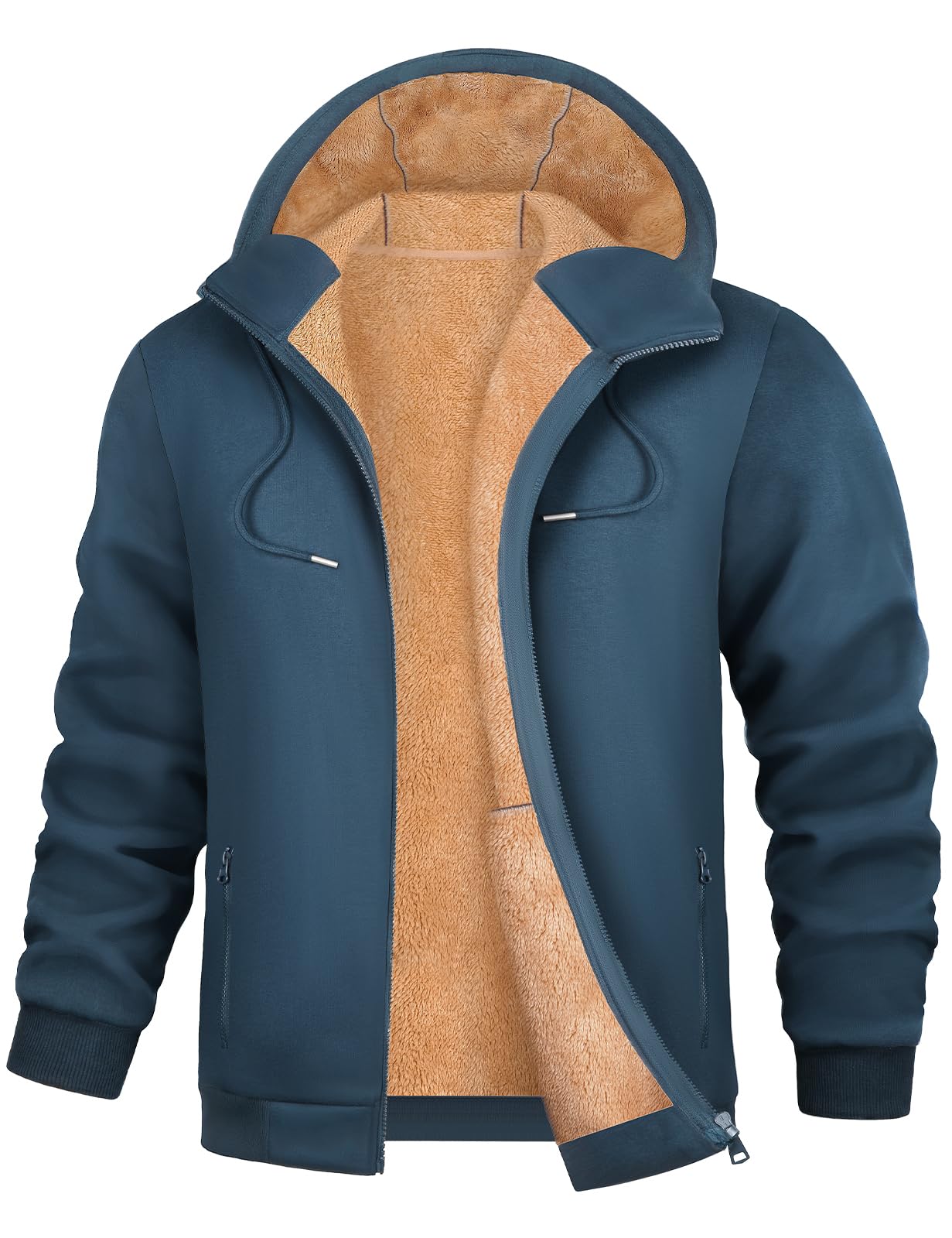Xnova Men's Hooded Sweatshirt with Zip Winter Fleece Sweatshirt Warm Thick Sherp