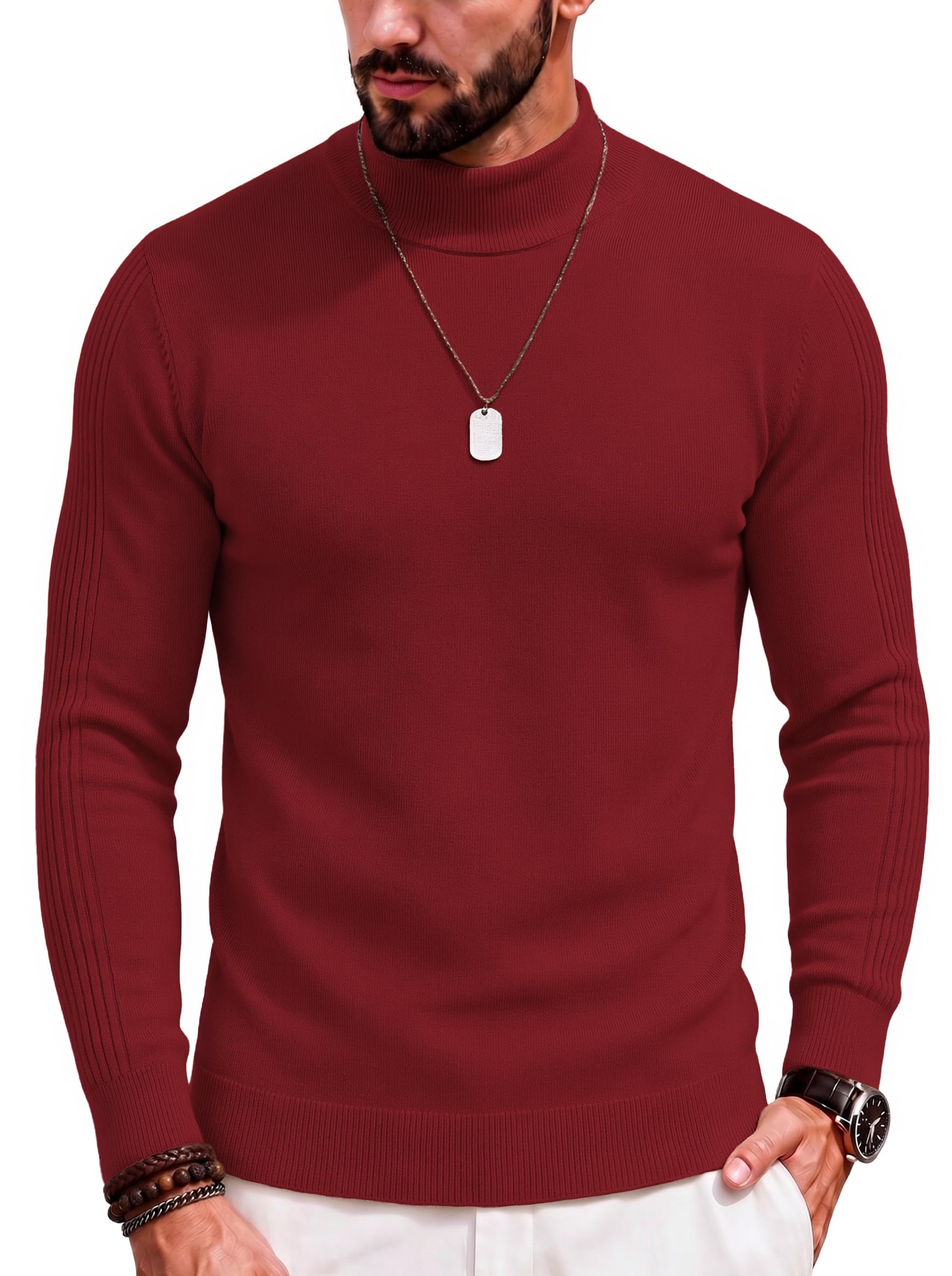 COOFANDY Suéter de cuello alto para hombre Slim Fit Mock Suéter casual básico de