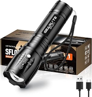 GEARLITE Torch Rechargeable, 2000LM Zoomable Rechargeable Torch with 3 Modes, Long-Lasting IP65 Waterproof Torches LED Super Bright for Camping, Hiking, Emergencies - Gifts for Men Dad Him