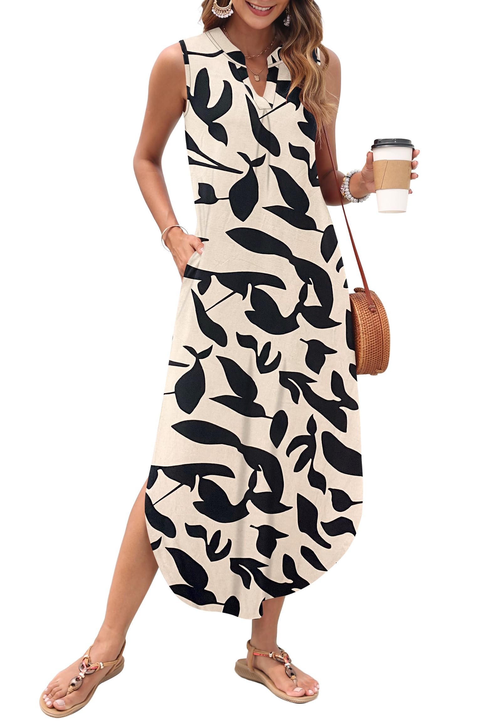 AUSELILY Womens Summer Casual Maxi Dresses Sleeveless Long Sundresses