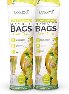 EcoBag - 40 Pack Lemon Scented Kitchen Drawstring Bin Liner - 30L - 25 Microns - Heavy Duty, Extra Strong, Tear Resistant, Fresh Smell (465 x 750mm)