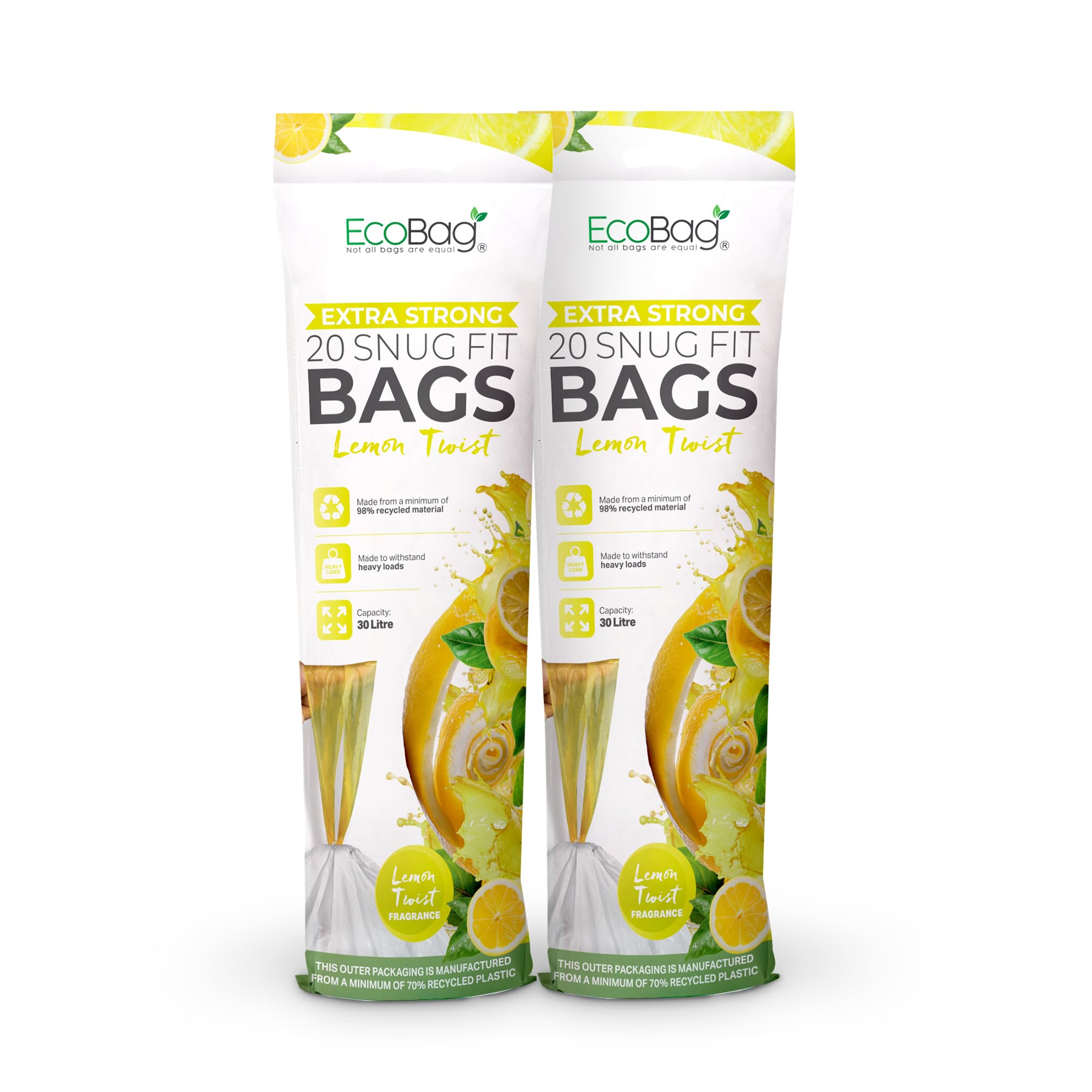 EcoBag - 40 Pack Lemon Scented Kitchen Drawstring Bin Liner - 30L - 25 Microns -