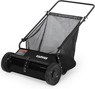 26" Push Lawn Sweeper, 7 Cu.Ft. Hopper Bag, Heavy Duty Yard Sweeper | 3 V-Shaped Brushes, Adjustable Brush Height & Spinning Brushes, Leaf Collector for Yard Garden Clean