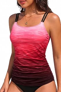 Daci Red Gradient Womens Tankini Top Tummy Control Swim Top Only M