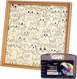 Decorate-Your-Own Feline Puzzle with a Framed, 12 Colors | Outlined Collage Guides the Creative Activity, Puzzle Pieces Join Within the Frame, Completed Art Stays on Display