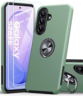 AOUIA for Samsung Galaxy S26 FE Case with 2-Pack Screen Protector, 3-in-1 Set Cover, 360°Rotating Ring Stand, Military Protection, Shockproof Phone Case for Samsung S26 FE, Green
