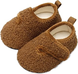 L-RUN Baby Boys Girls Wool Like House Slippers Kids Light Weight Anti-Skid Shoes for Outdoor Indoor Comfy Loafers