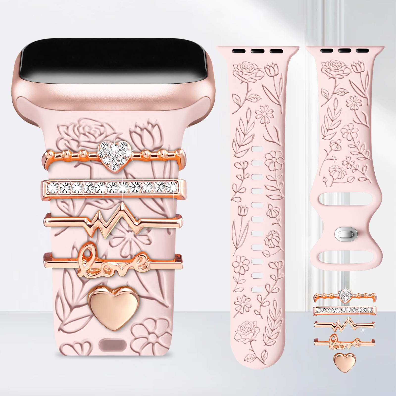 Soft Silicone Watch Band with Flower Engraving Compatible with Apple Watch 38mm 