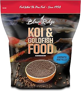 Blue Ridge Koi Fish Food, Growth Formula Mini, 1/8" Pellets, 5 lb | 36% Protein For Active Growth • Consistent 1/8" Pellets For Fry & Juveniles • Vitamins, Minerals & Brewer's Yeast For Color